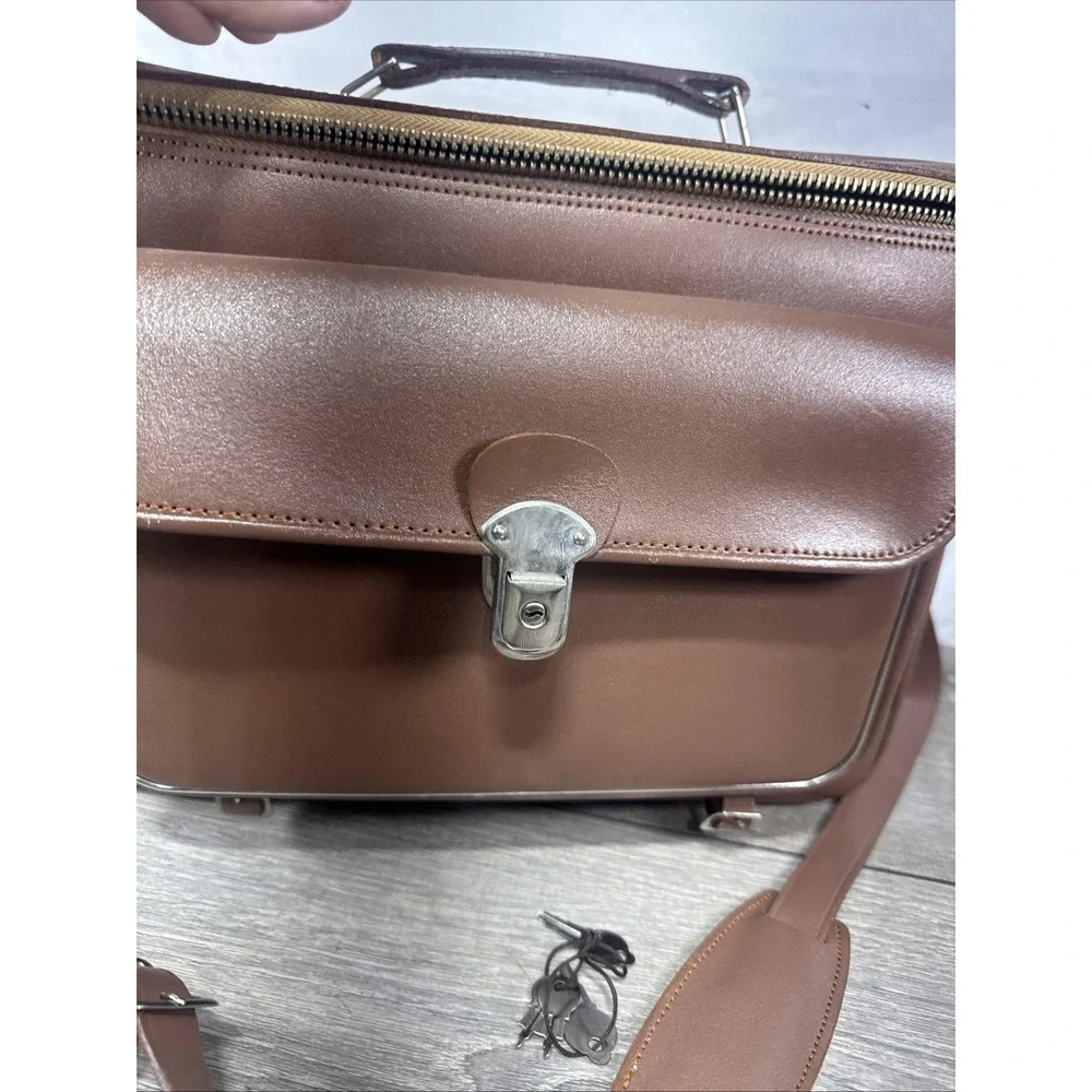 Vintage Alpex Camera Bag With Strap Brown Genuine Leather Made In Japan W/keys